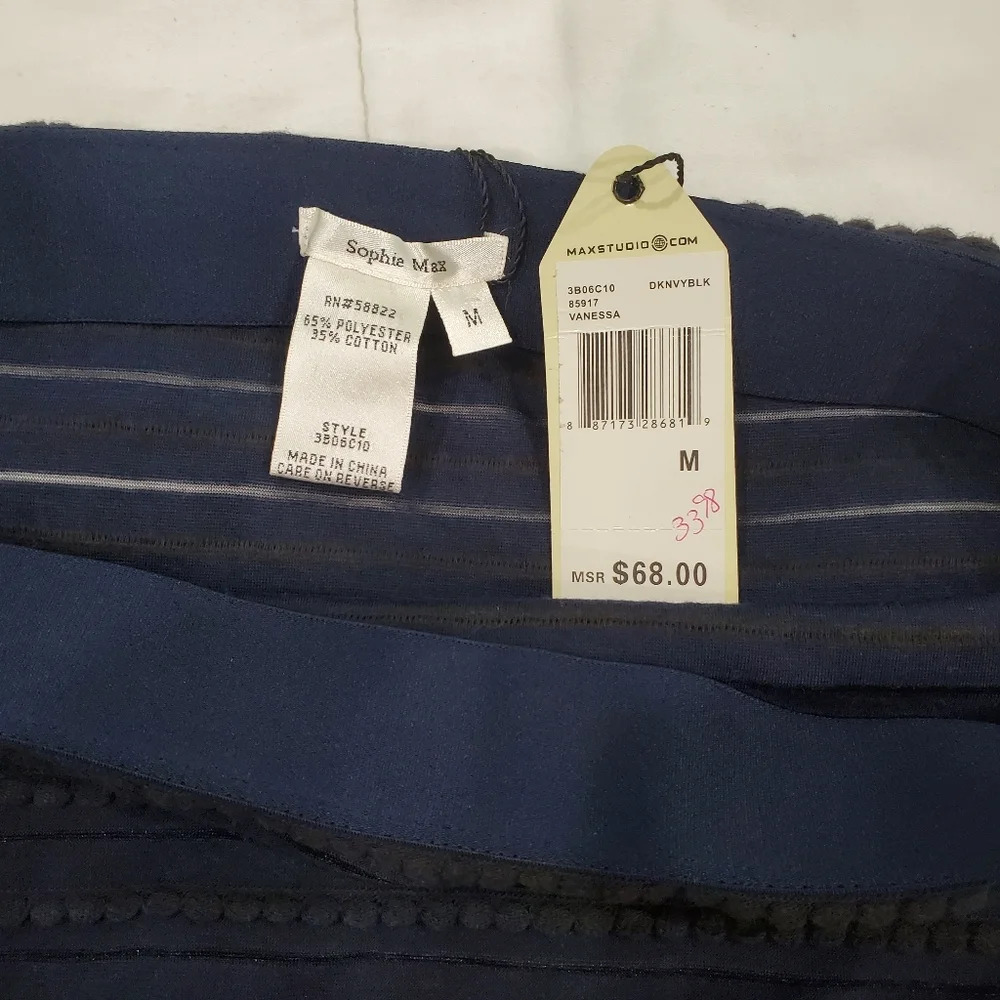 Sophie Max Vanessa Navy Rippled Long Skirt Sz M - Picture 8 of 8